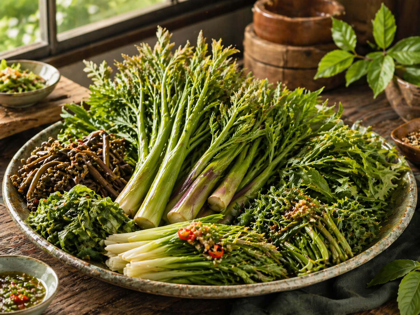 刺嫩芽与多种山野菜组成冷盘拼配